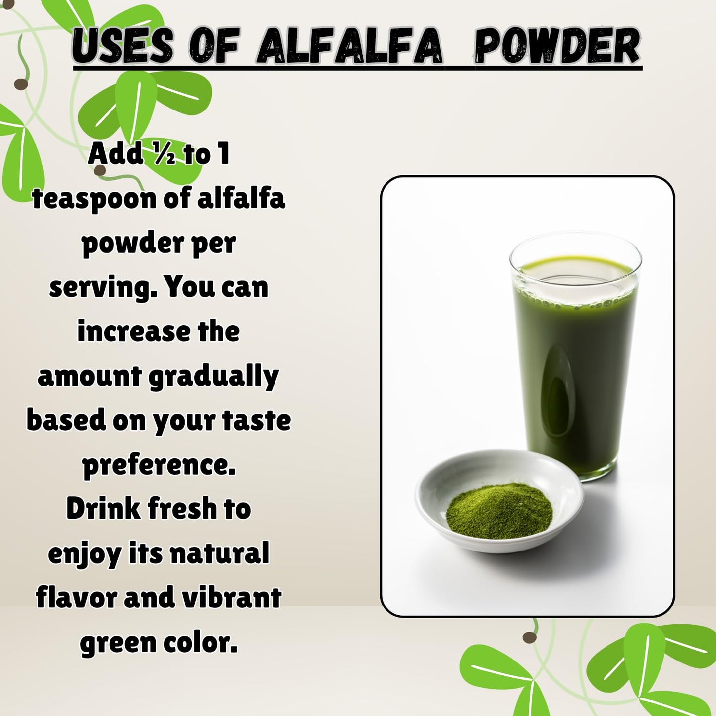 Essencea Alfalfa Leaf Powder nutritional label details
