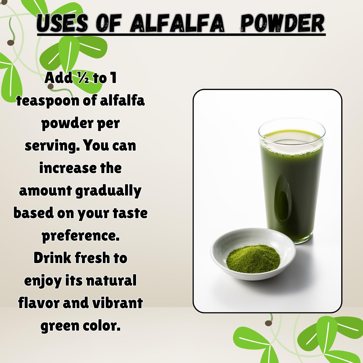 Essencea Alfalfa Leaf Powder nutritional label details