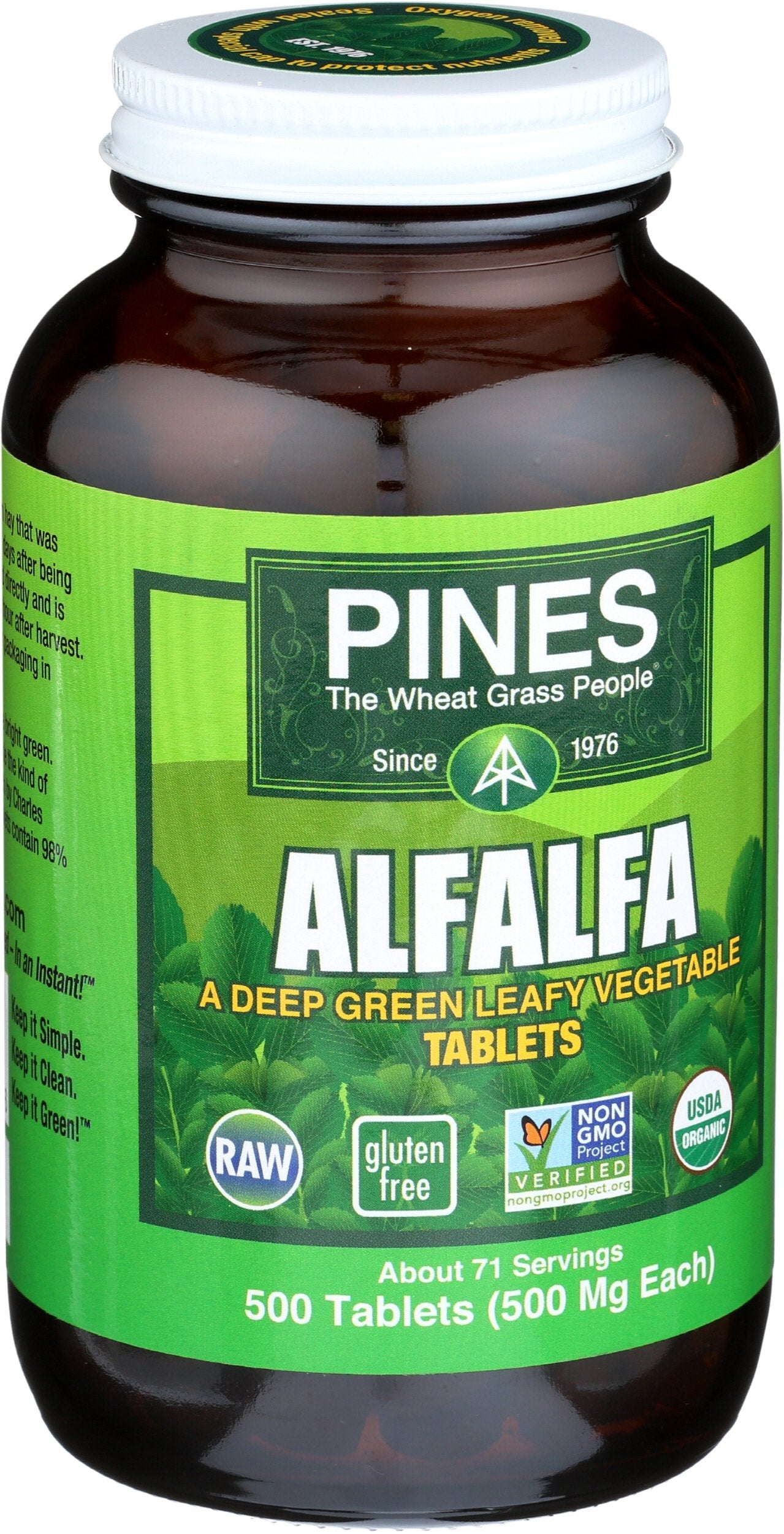 Pines International Alfalfa organic supplement label details