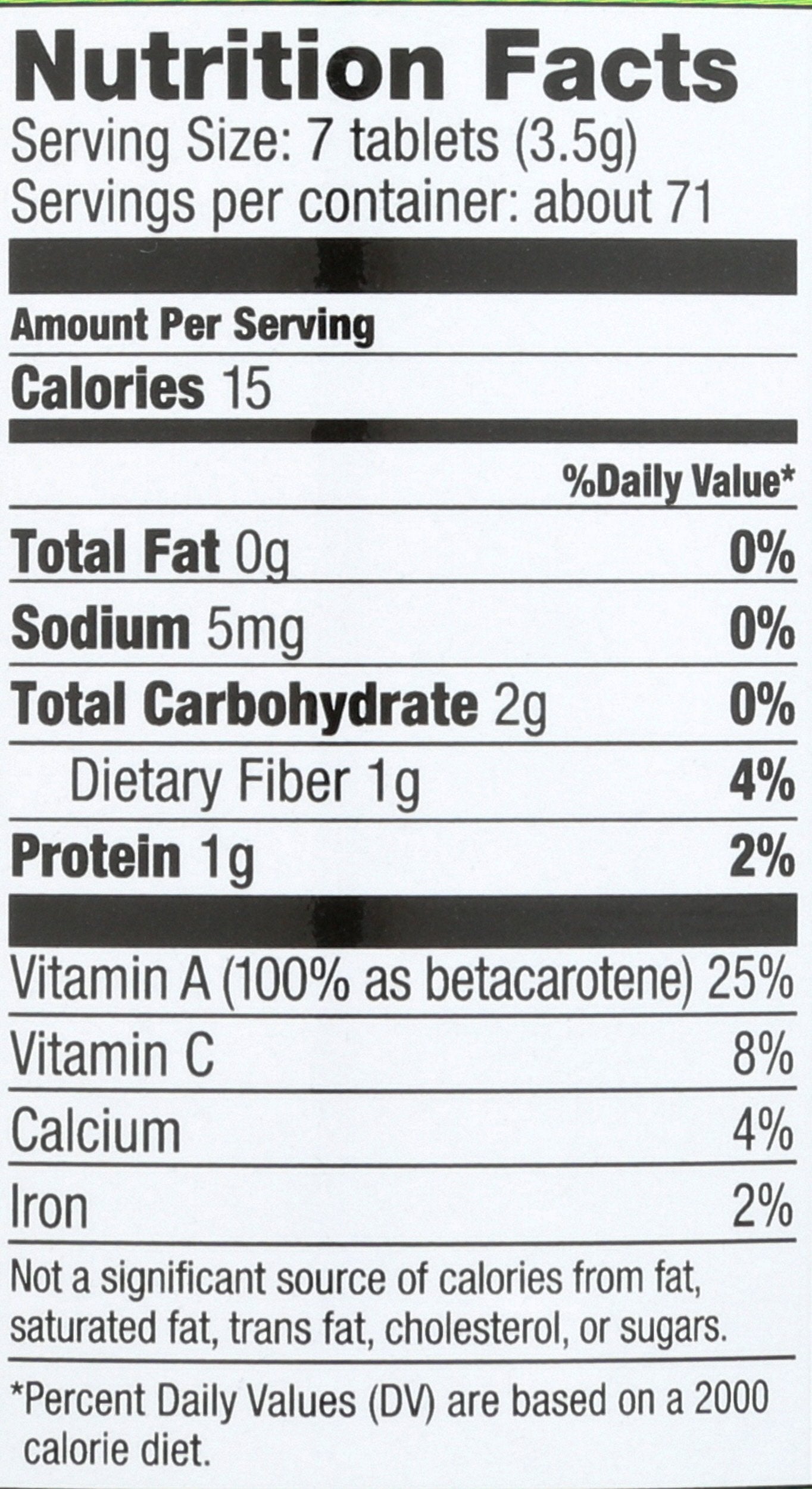 Back of Pines International Alfalfa bottle showing ingredients