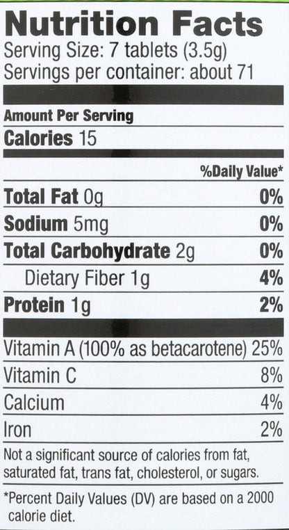Back of Pines International Alfalfa bottle showing ingredients