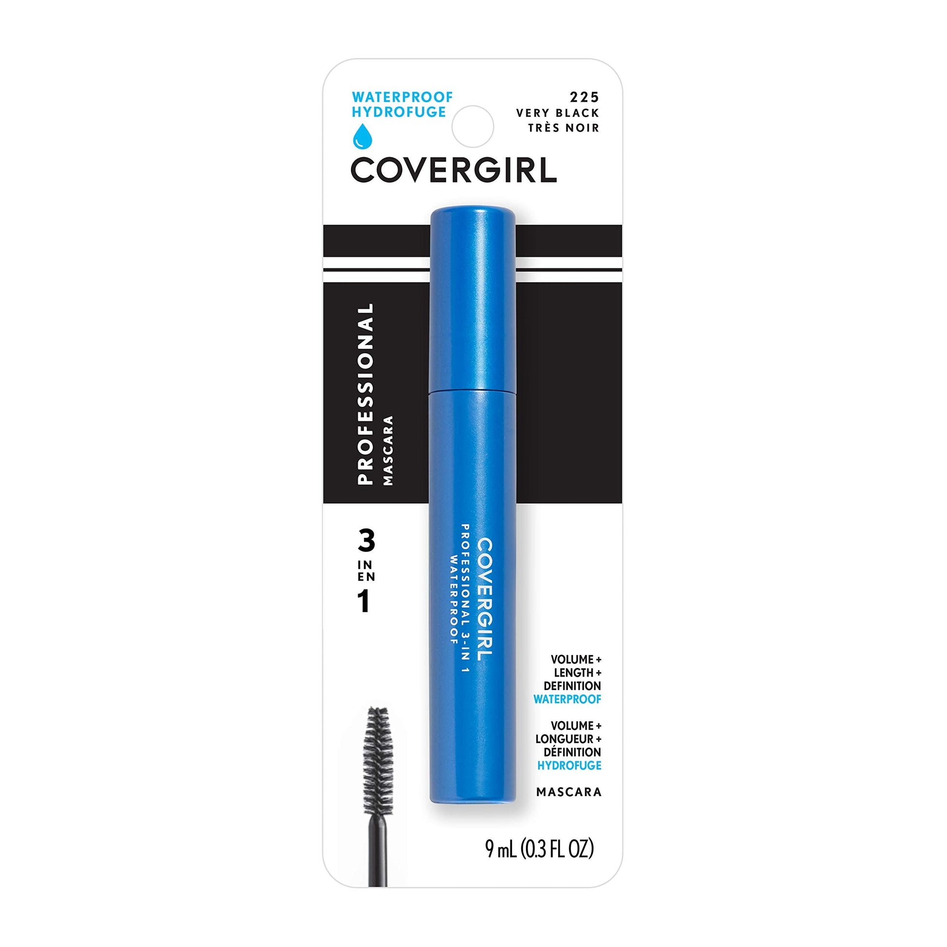 Hypoallergenic COVERGIRL mascara packaging details with product specifications
