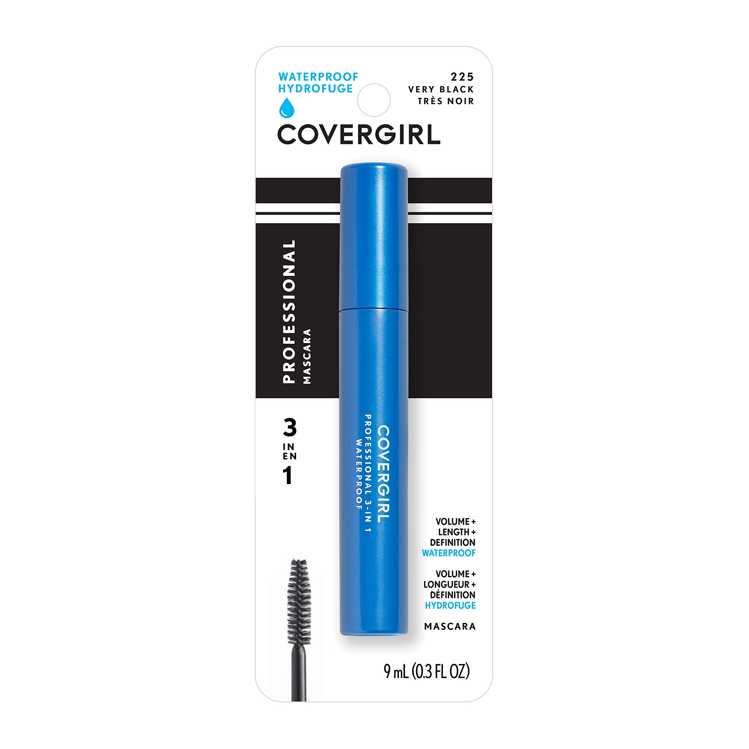 Hypoallergenic COVERGIRL mascara packaging details with product specifications
