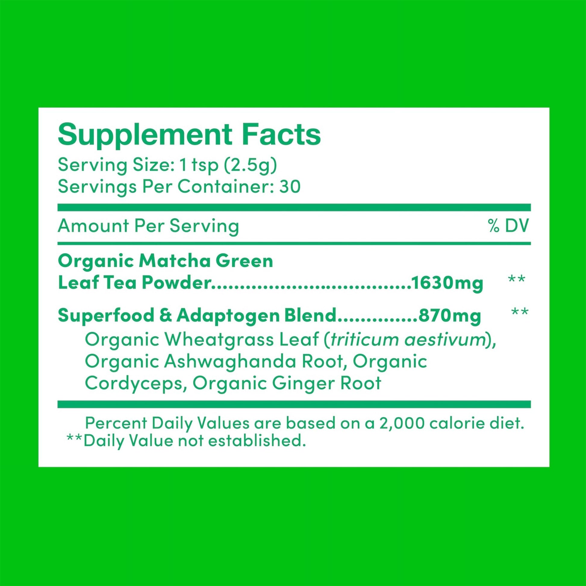 Further Food organic Japanese matcha powder label details