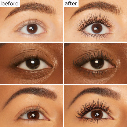Tarte lengthening and curling eye makeup application close up on eyelashes.