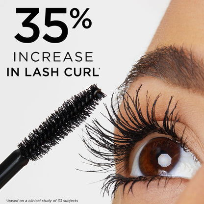 Tarte conditioning black eyeliner companion look with volumized lashes.