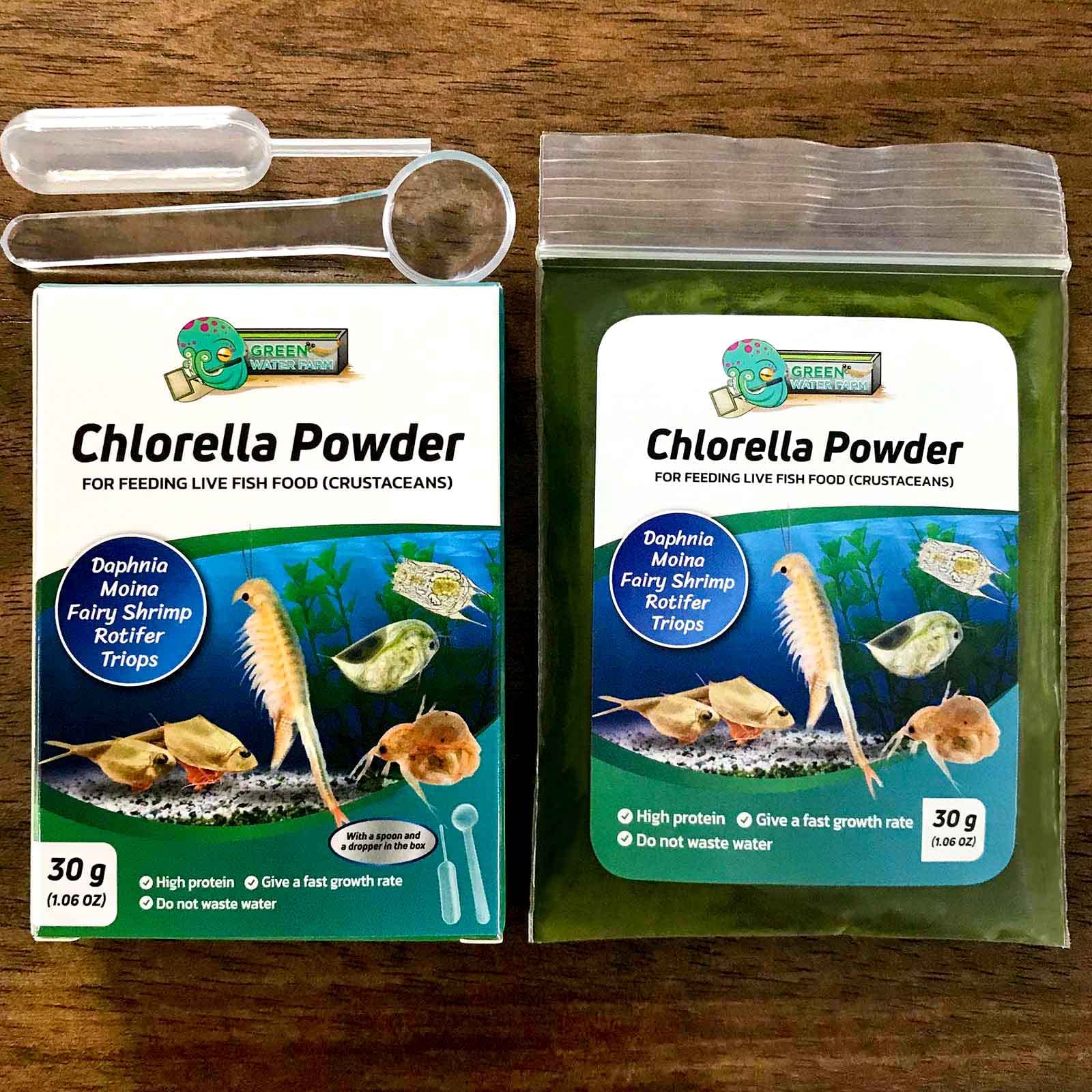 Chlorella powder in measuring spoon for aquarium use