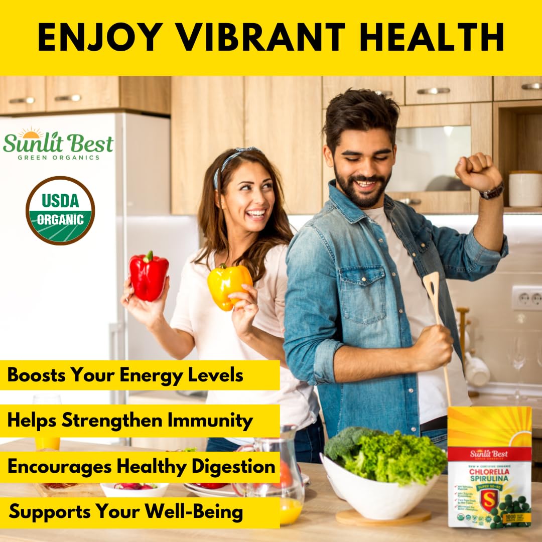 Sunlit organic chlorella spirulina bottle label details
