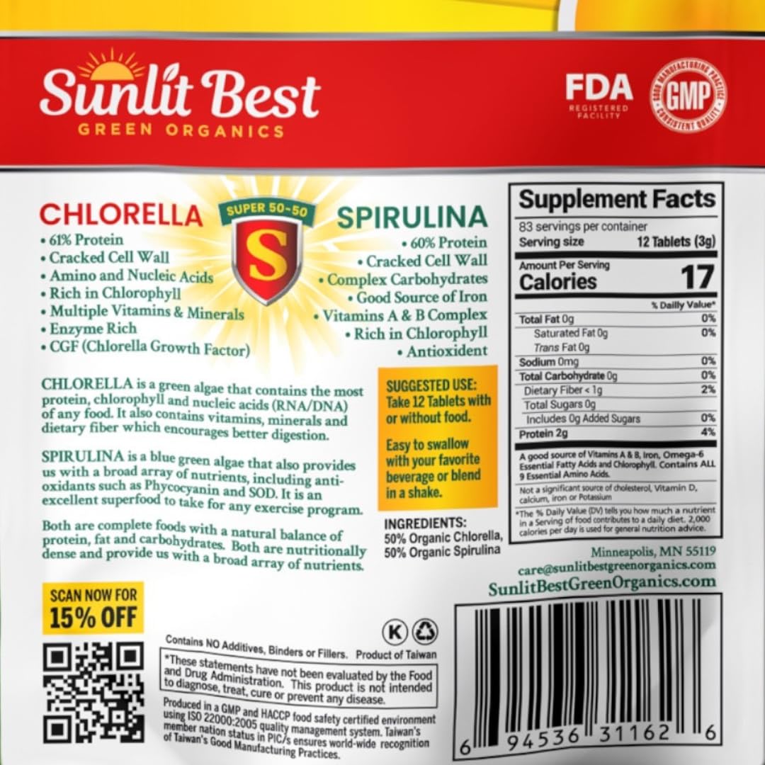 Sunlit Best green superfood supplement nutrition facts panel