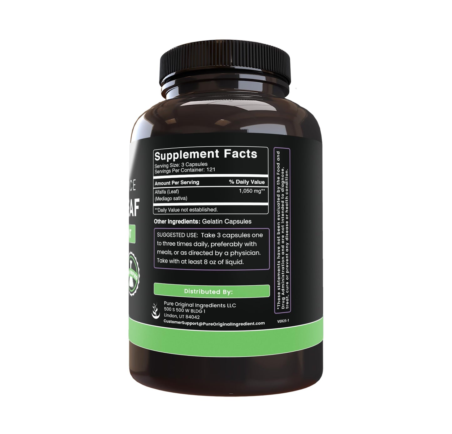 Back view of Solaray Alfalfa Leaf bottle with ingredient information