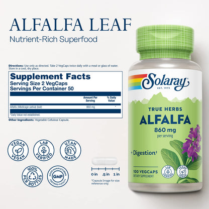 Solaray Alfalfa Leaf vegan capsules packaging label details