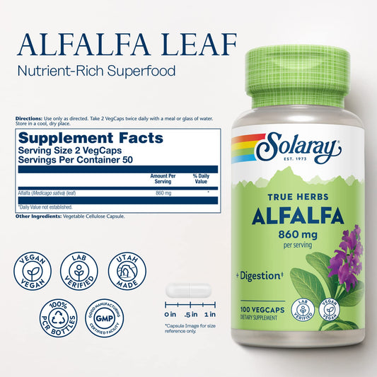 Solaray Alfalfa Leaf vegan capsules packaging label details