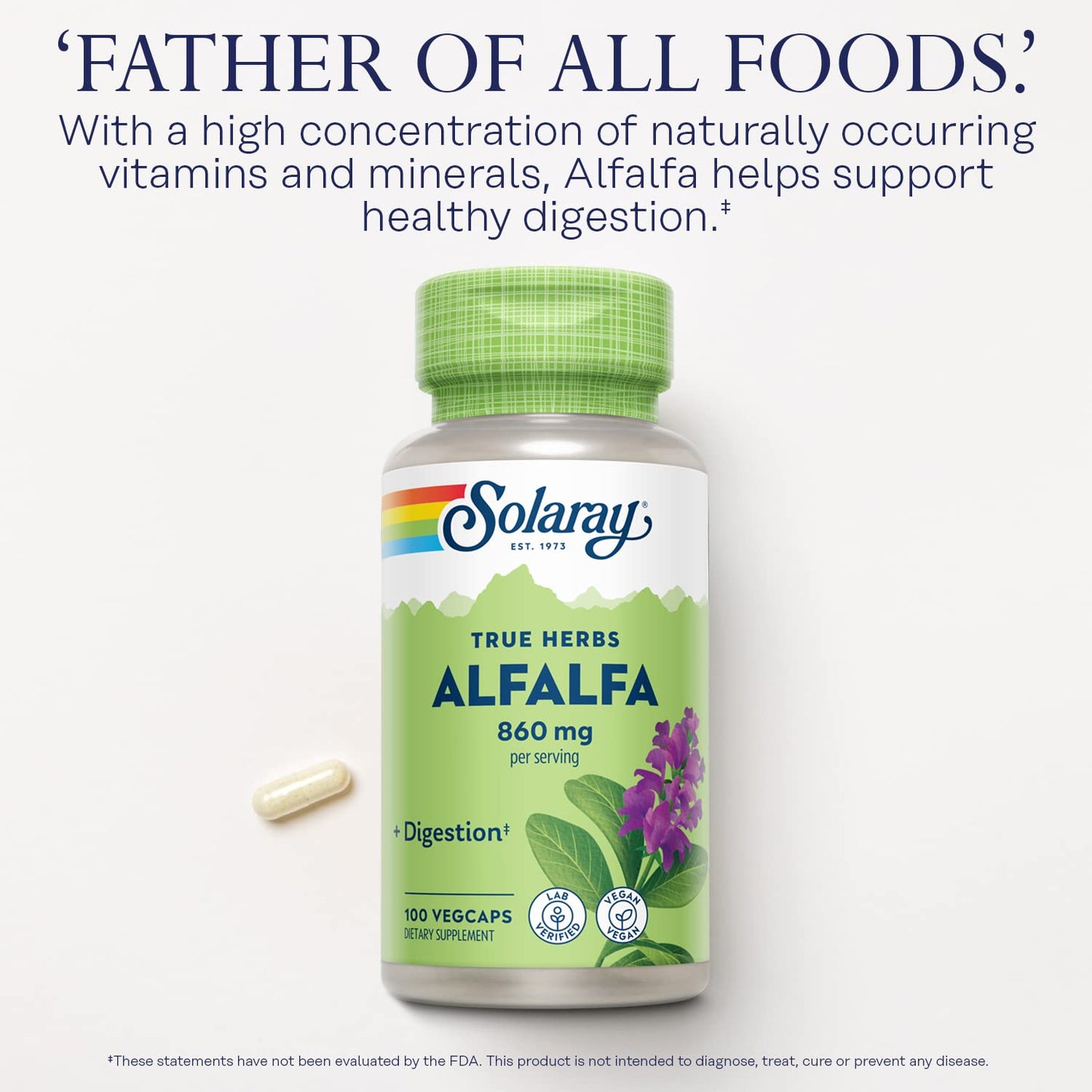 Back of Solaray Alfalfa Leaf bottle showing supplement facts