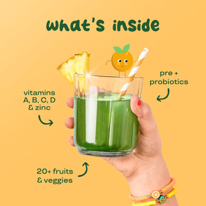 Bloom Kids multivitamin powder scoop and container size