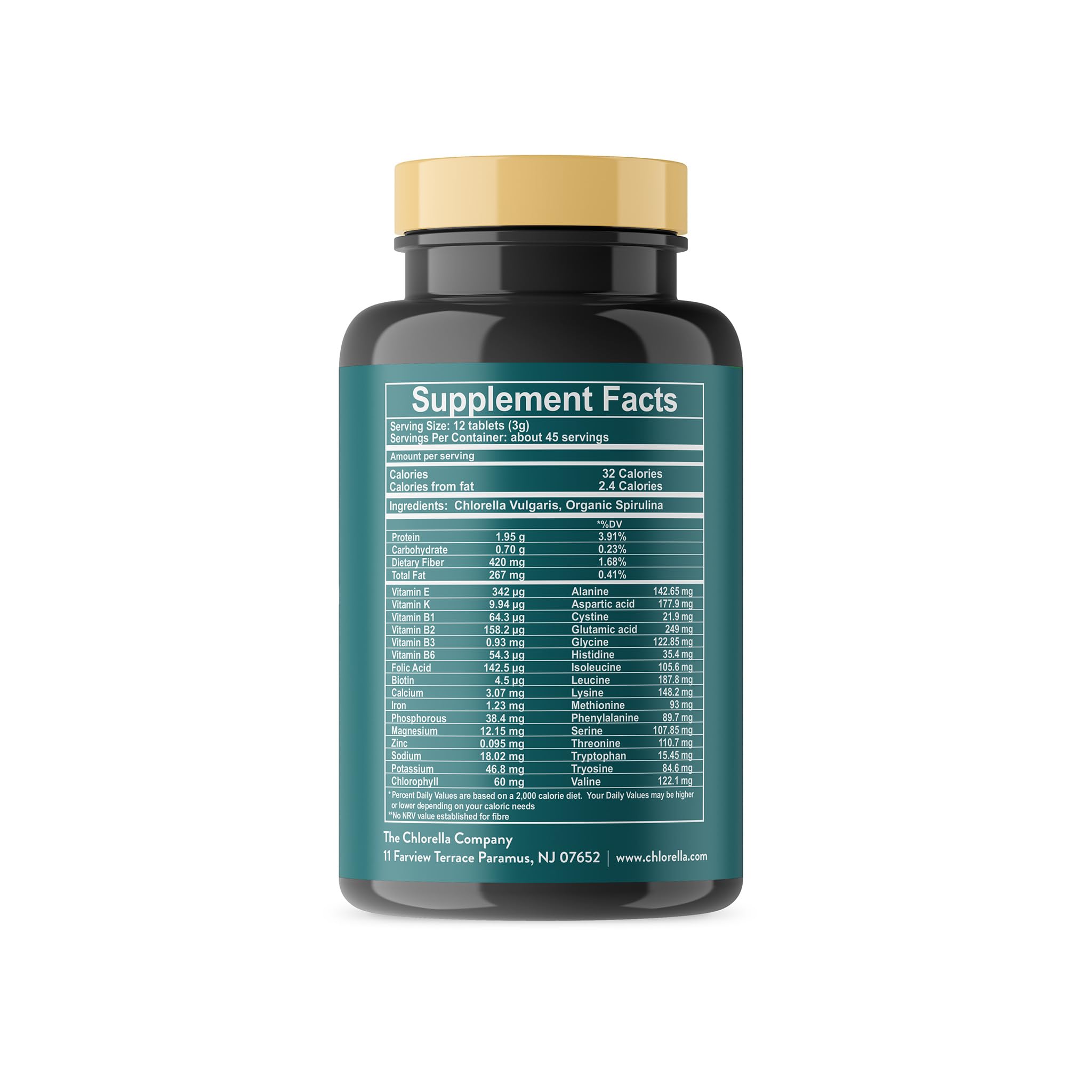 Close up of broken cell wall chlorella supplement nutritional information