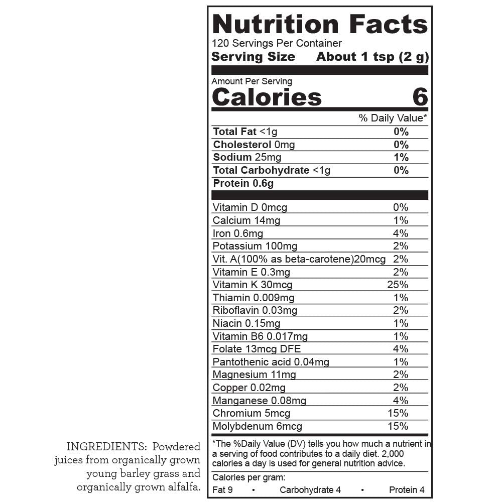 Hallelujah Diet BarleyMax plant-based supplement bottle label