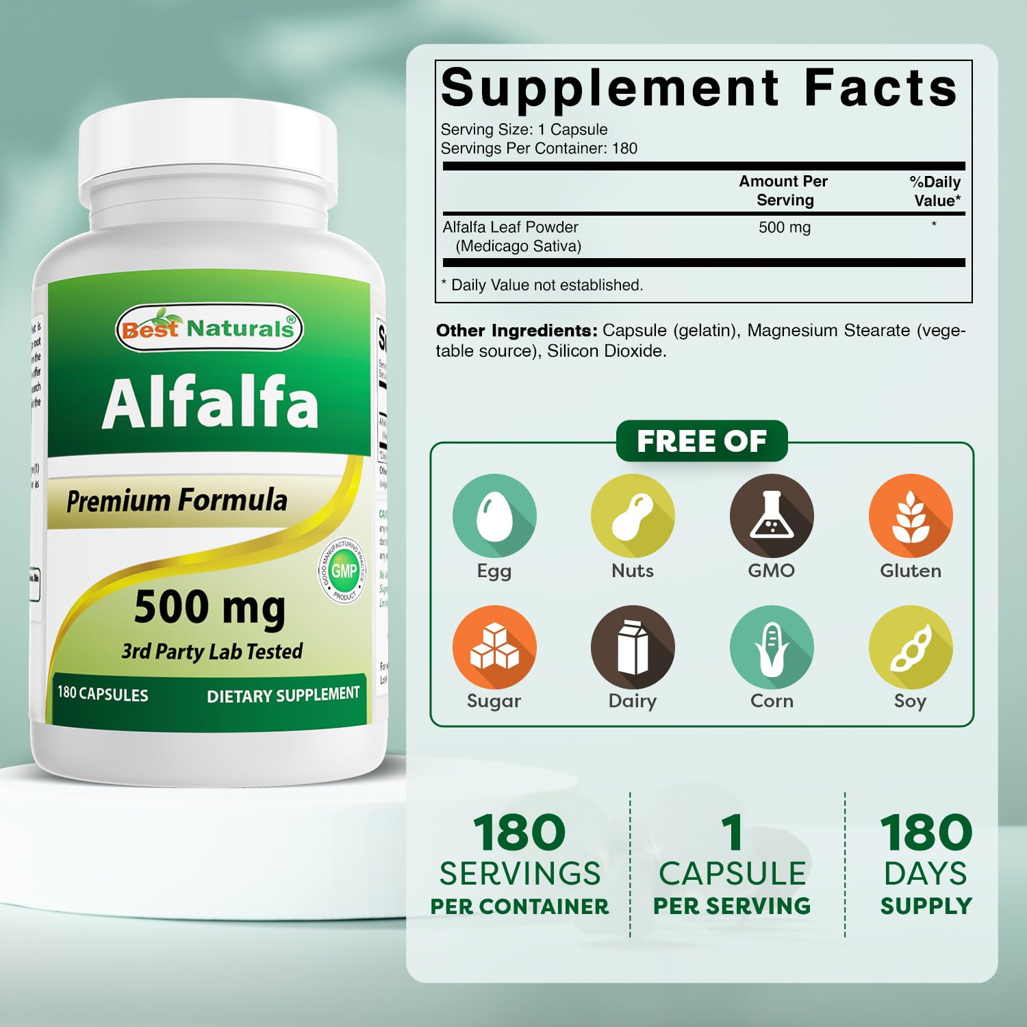 Best Naturals Alfalfa Green Super Food supplement label details