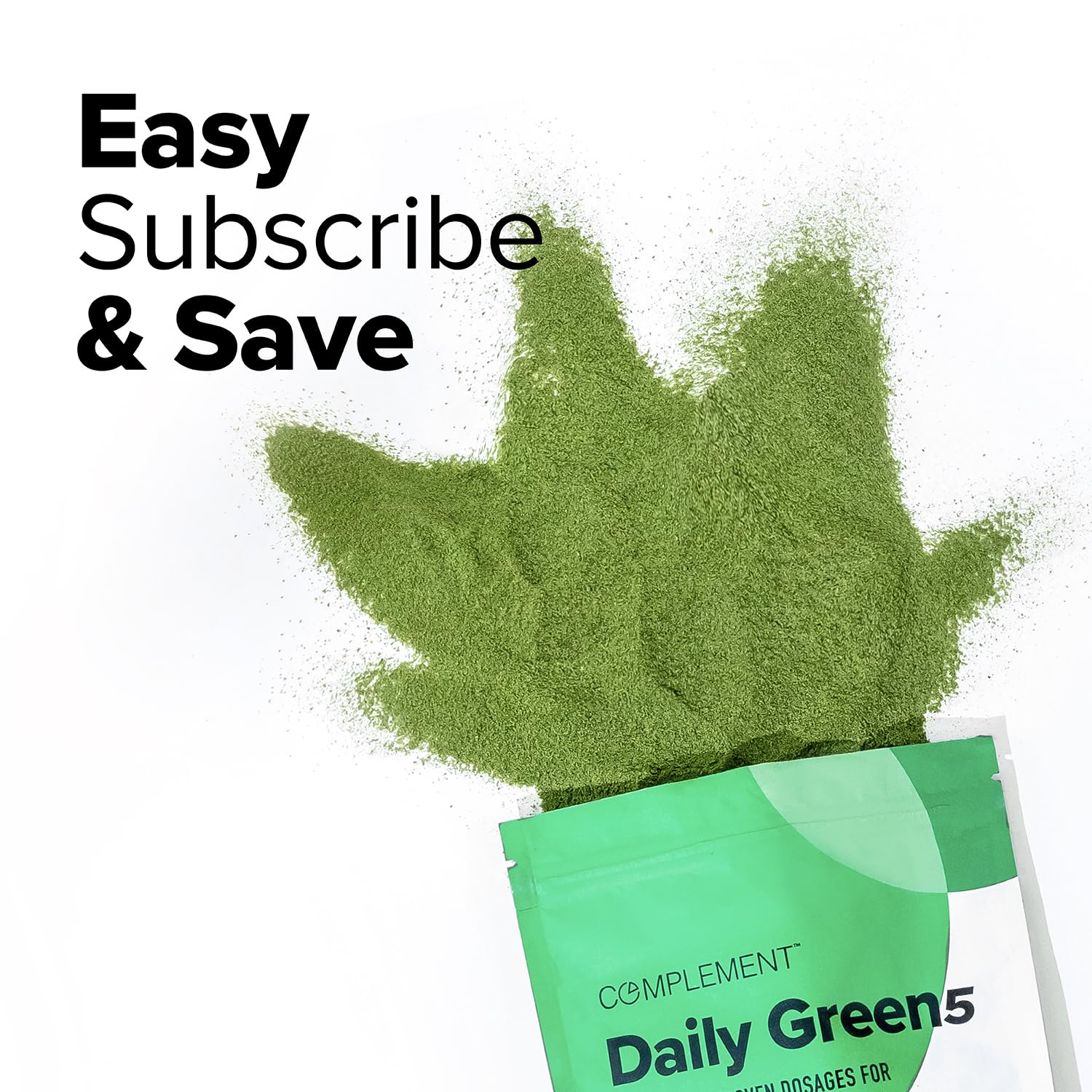 Ingredients list on Complement Daily Greens superfood pouch