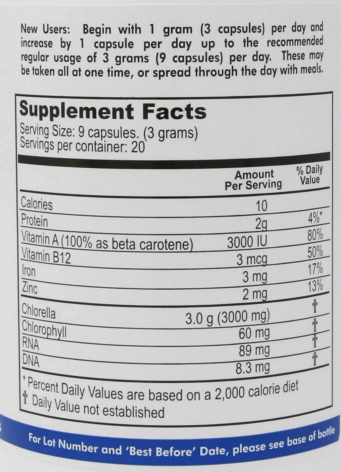 Natures Balance Chlorella Pyrenoidosa supplement bottle label details