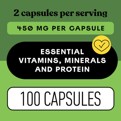 Detailed view of USDA Organic alfalfa leaf capsules