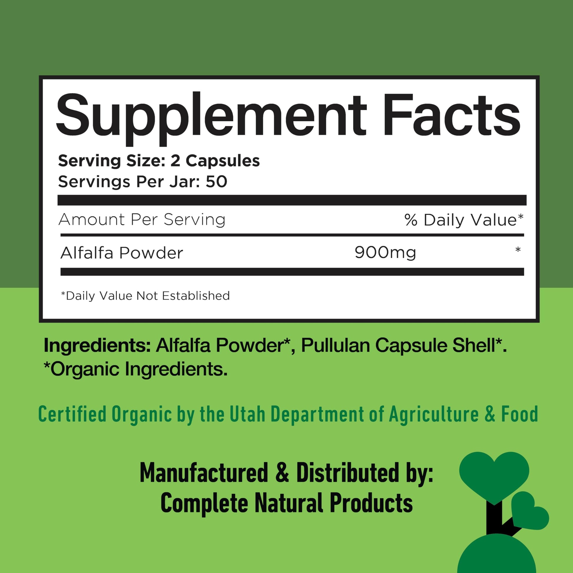 Authentic USA imported alfalfa leaf supplement packaging