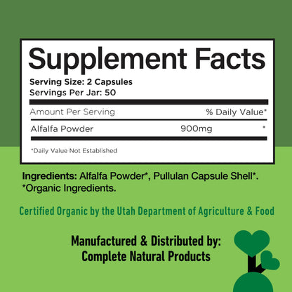 Authentic USA imported alfalfa leaf supplement packaging