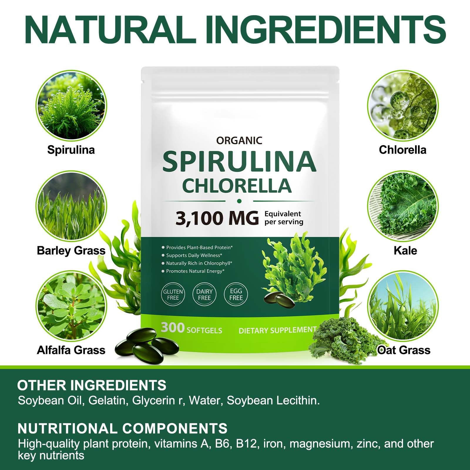 Tiuedu spirulina and chlorella nutrition label detail