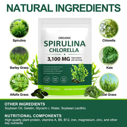 Tiuedu spirulina and chlorella nutrition label detail