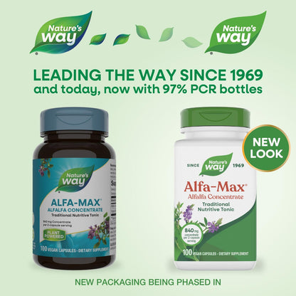 Back of Nature's Way Alfa-Max bottle showing supplement facts