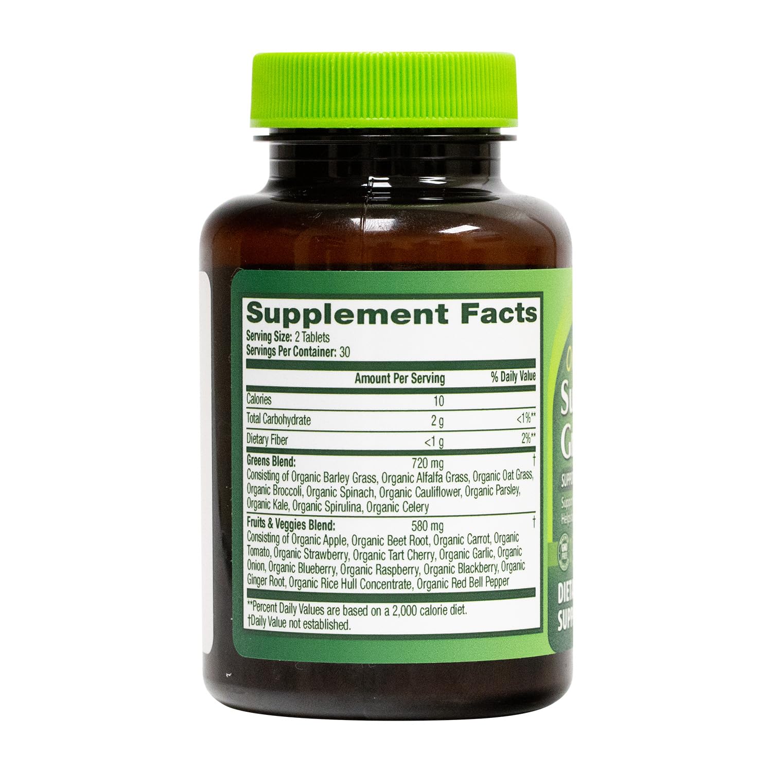 Side view of HealthA2Z organic superfood greens bottle
