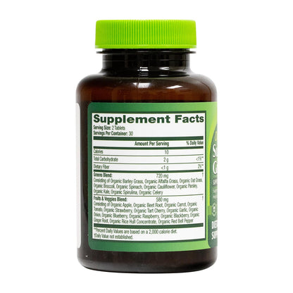 Side view of HealthA2Z organic superfood greens bottle