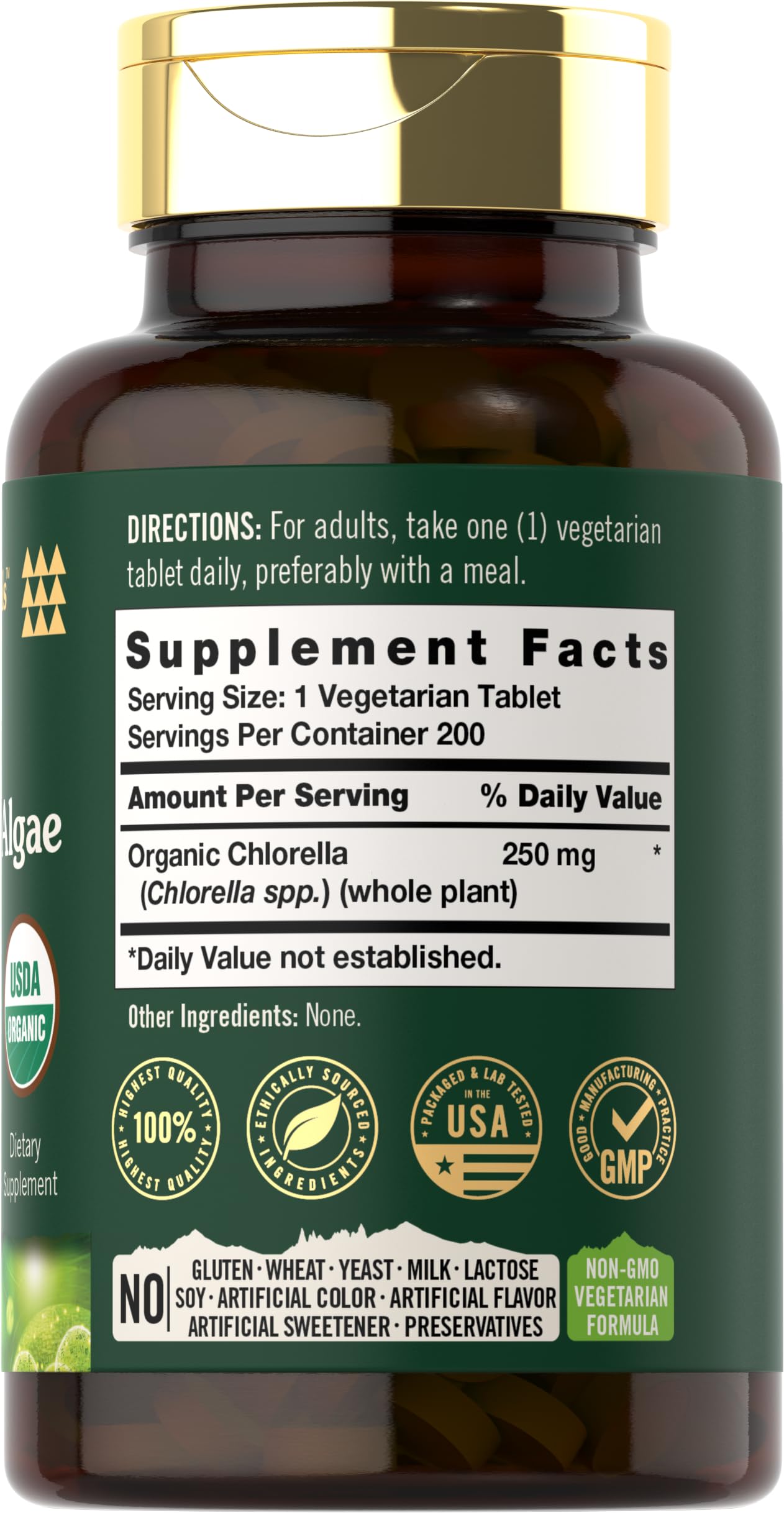 Carlyle Chlorella 200 tablets supplement bottle label details