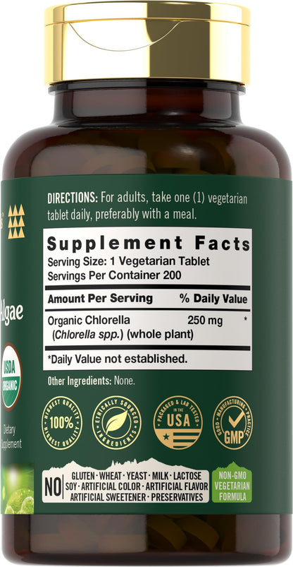 Carlyle Chlorella 200 tablets supplement bottle label details