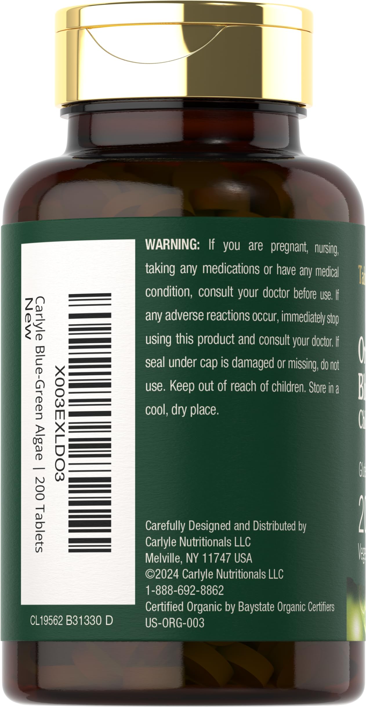 Organic Chlorella 250mg blue green algae vegetarian supplement