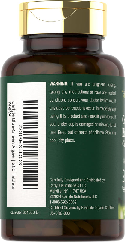 Organic Chlorella 250mg blue green algae vegetarian supplement