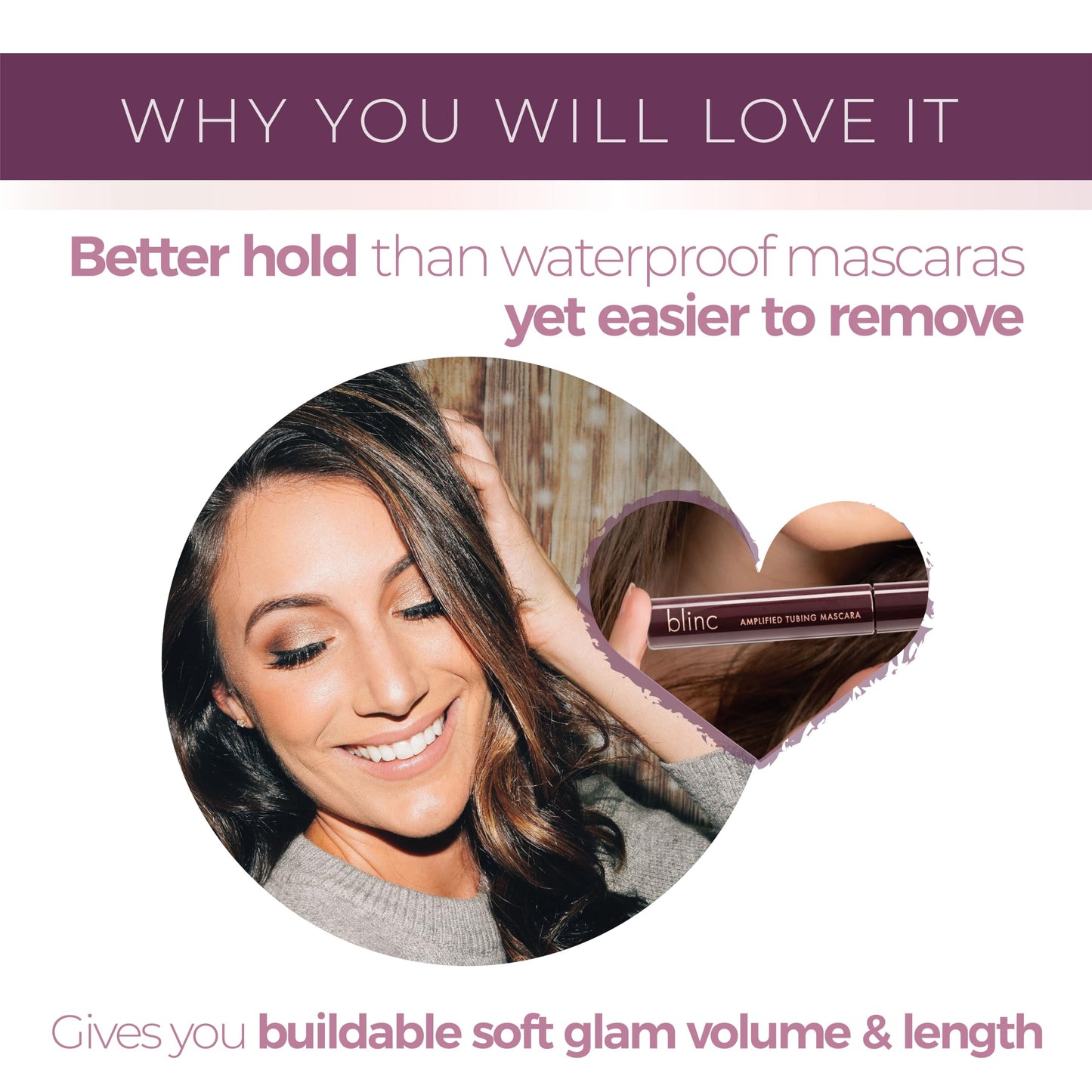 Side view of Blinc soft glam volumizing makeup product for daily definition
