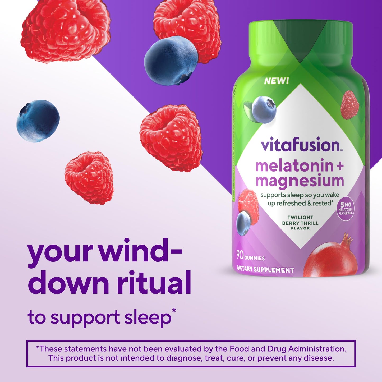 Twilight Berry Thrill flavor melatonin gummies nutritional label