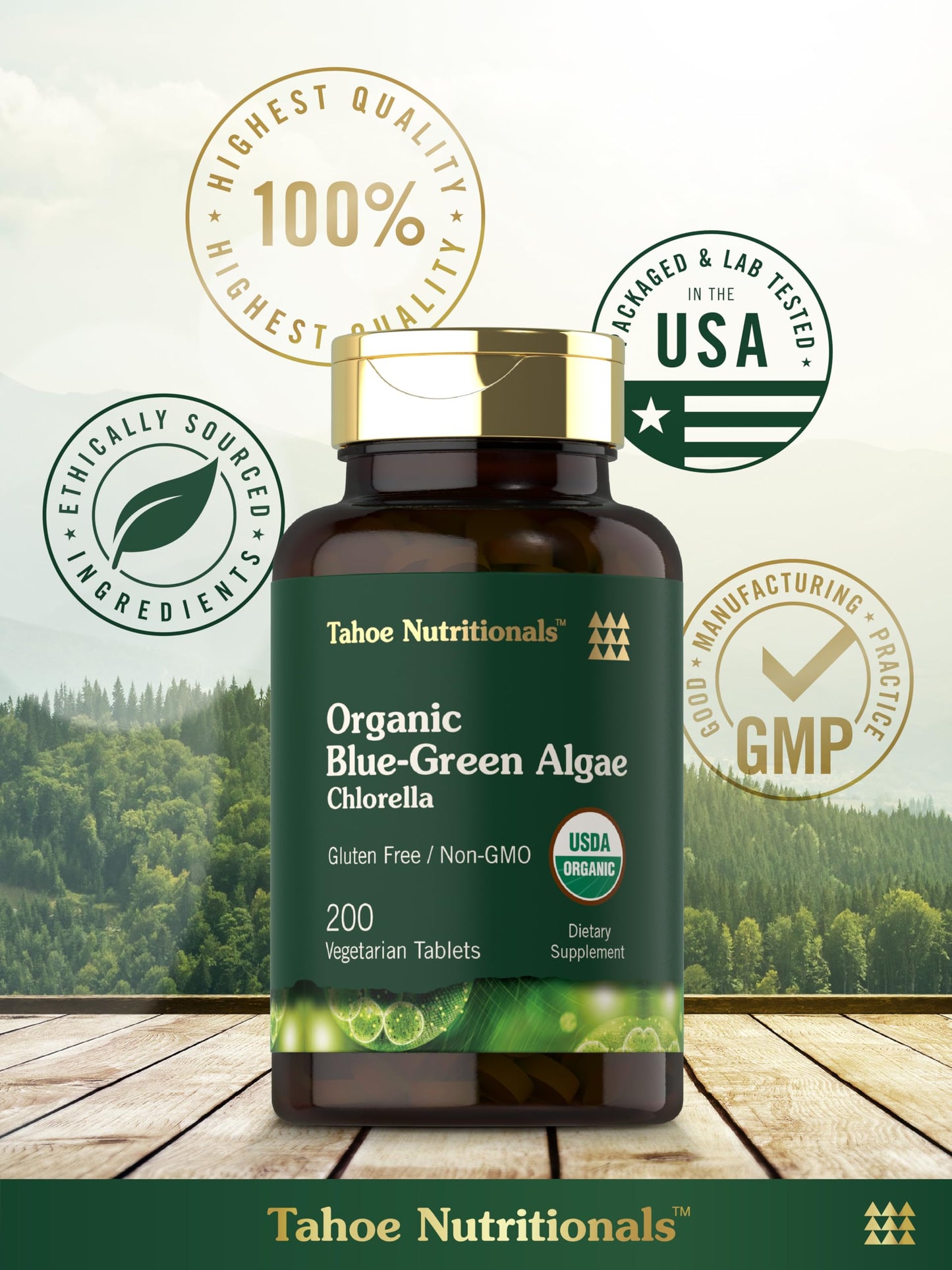 Side view of Carlyle organic chlorella supplement bottle