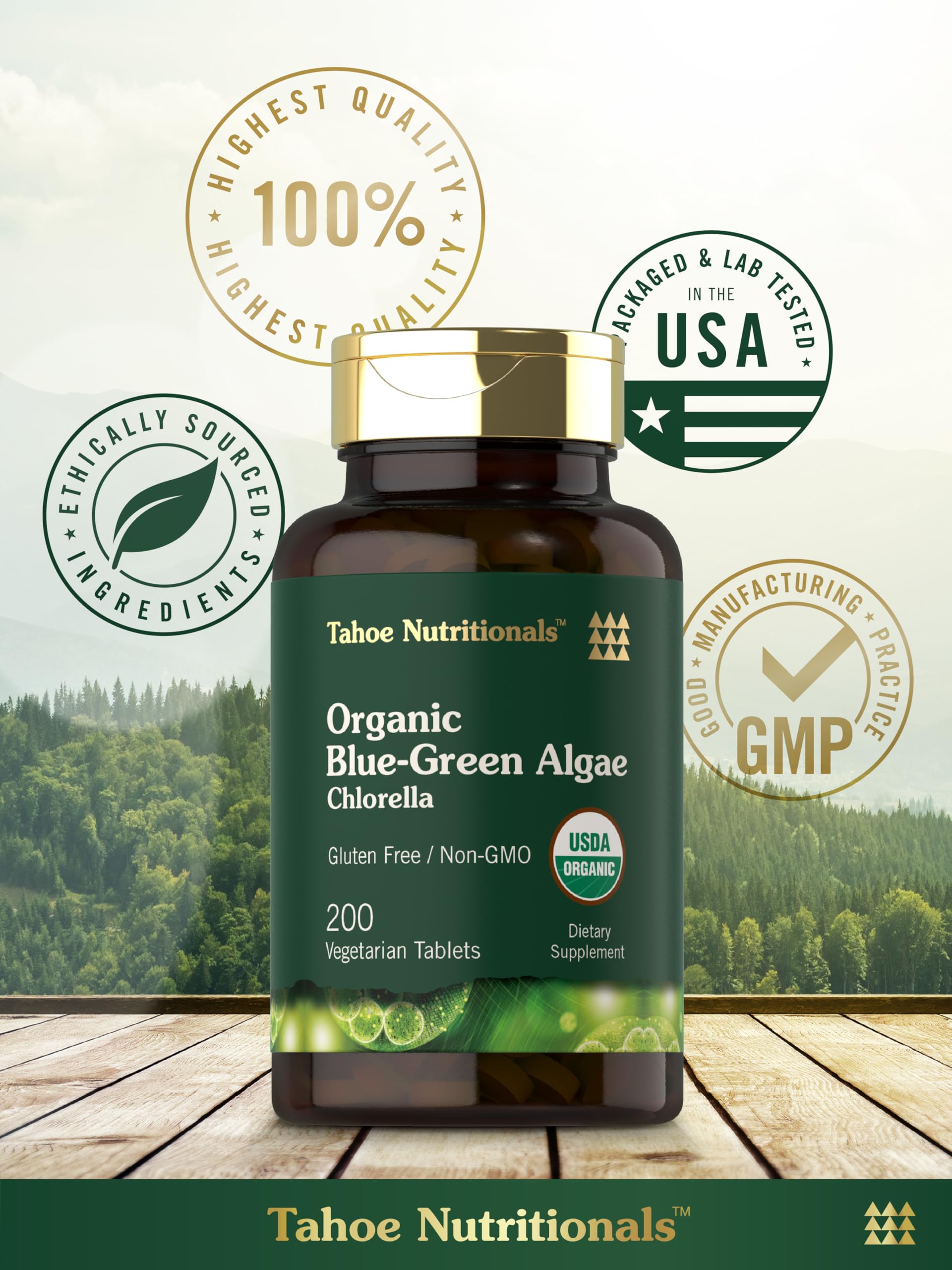 Side view of Carlyle organic chlorella supplement bottle