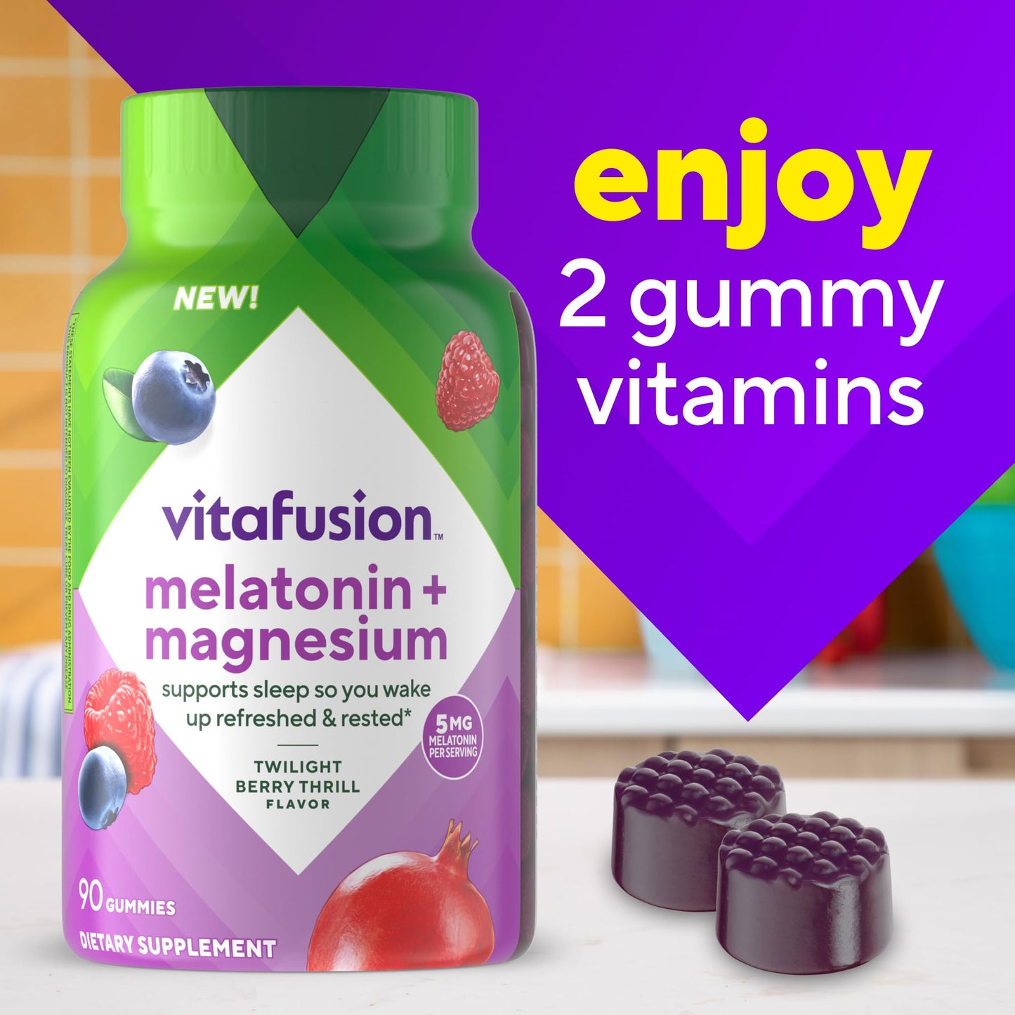 Instructions for use on Vitafusion sleep gummy bottle