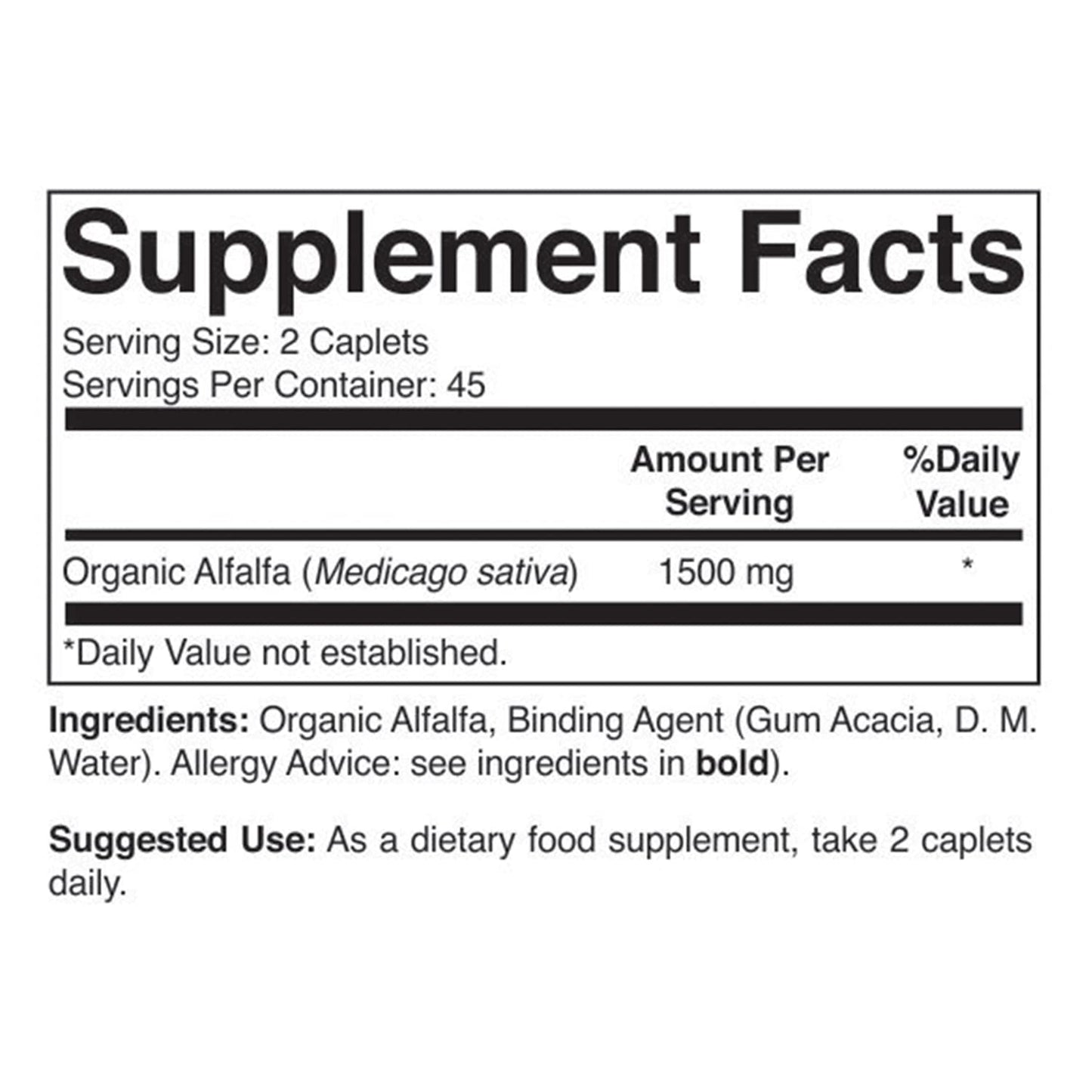 Side view of Brieofood Alfalfa 90 vegetarian tablets highlighting the gluten free and non GMO certifications.
