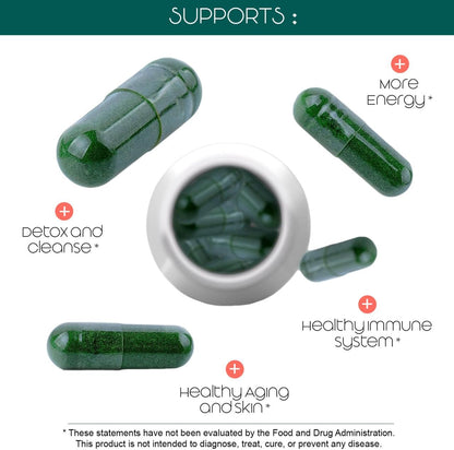 Side view of Teaveli blue green algae supplement bottle