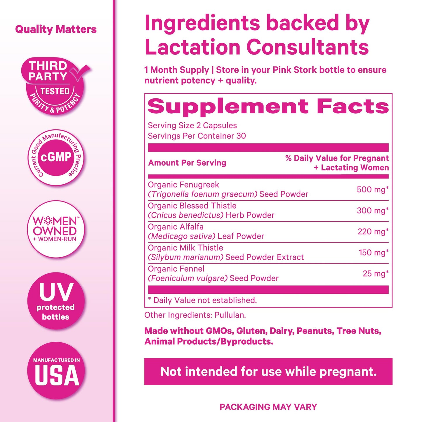 Pink Stork Total Lactation side view of bottle