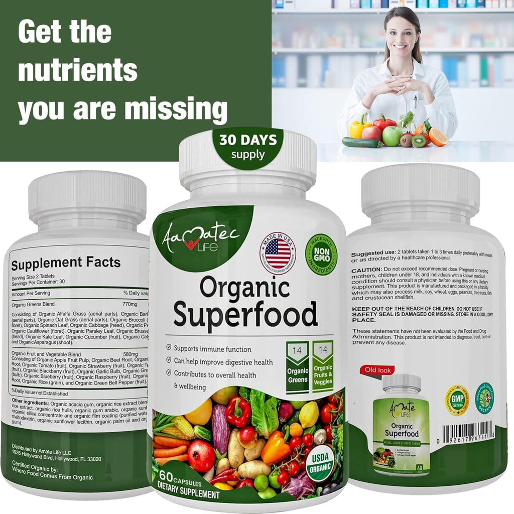 Aamatec Life superfood greens nutritional label details