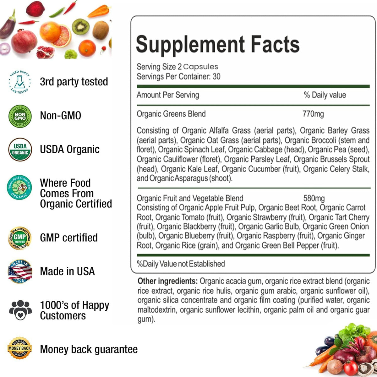Aamatec Life organic ingredients list for health supplement