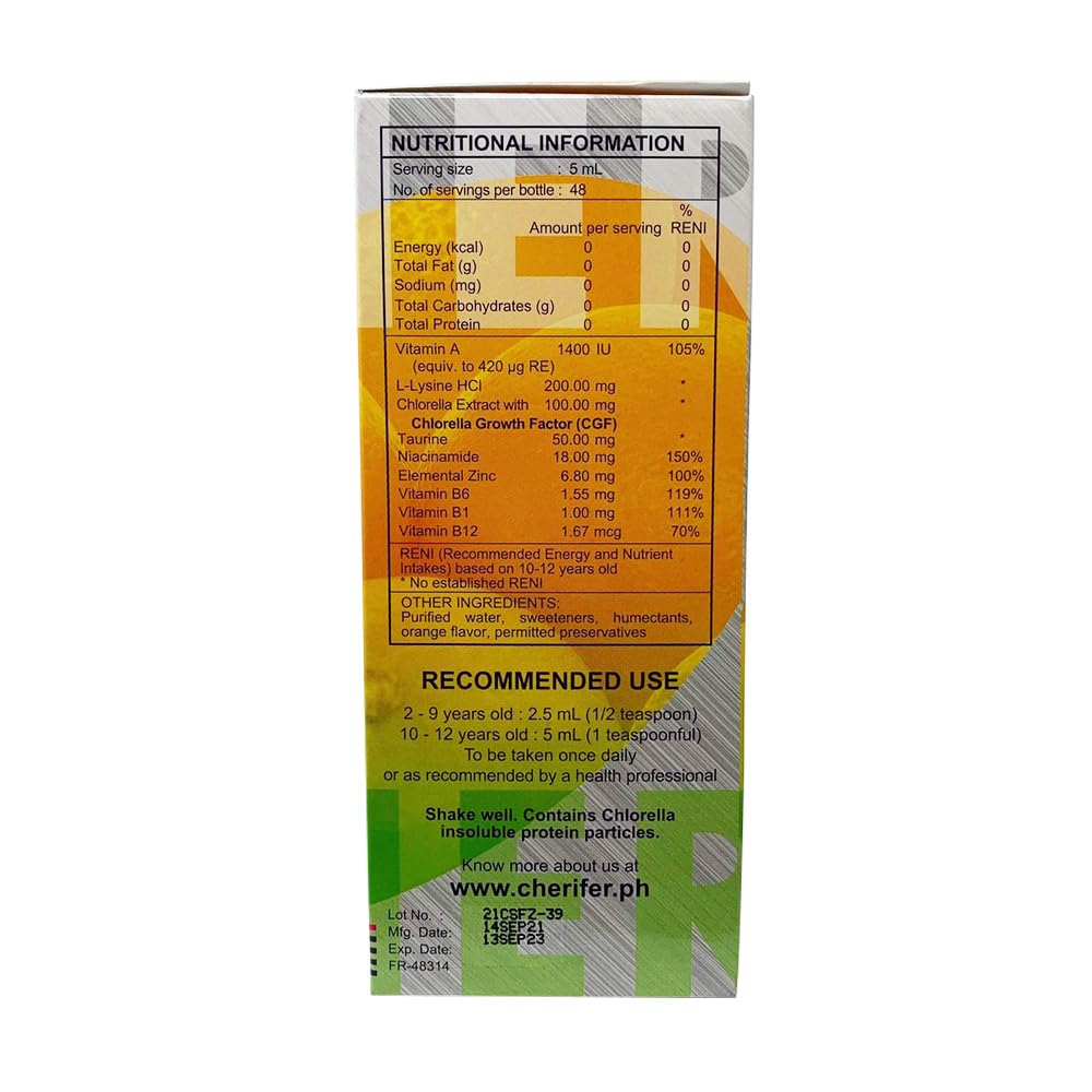 Side view of Cherifer Forte syrup bottle label details