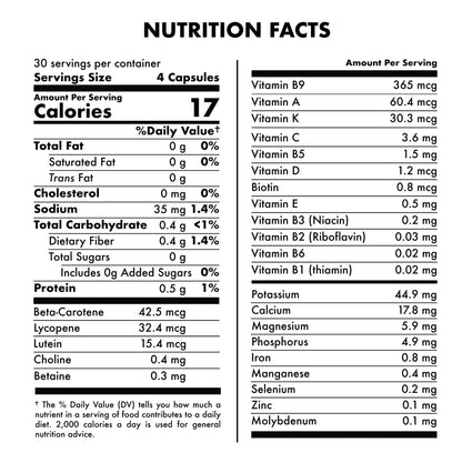 Nutritional information panel on Folona health supplement