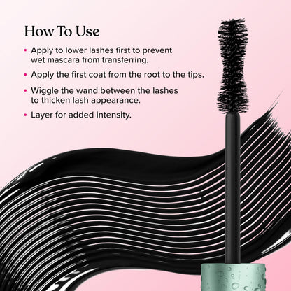 Model showing dramatic lash volume with Too Faced mascara