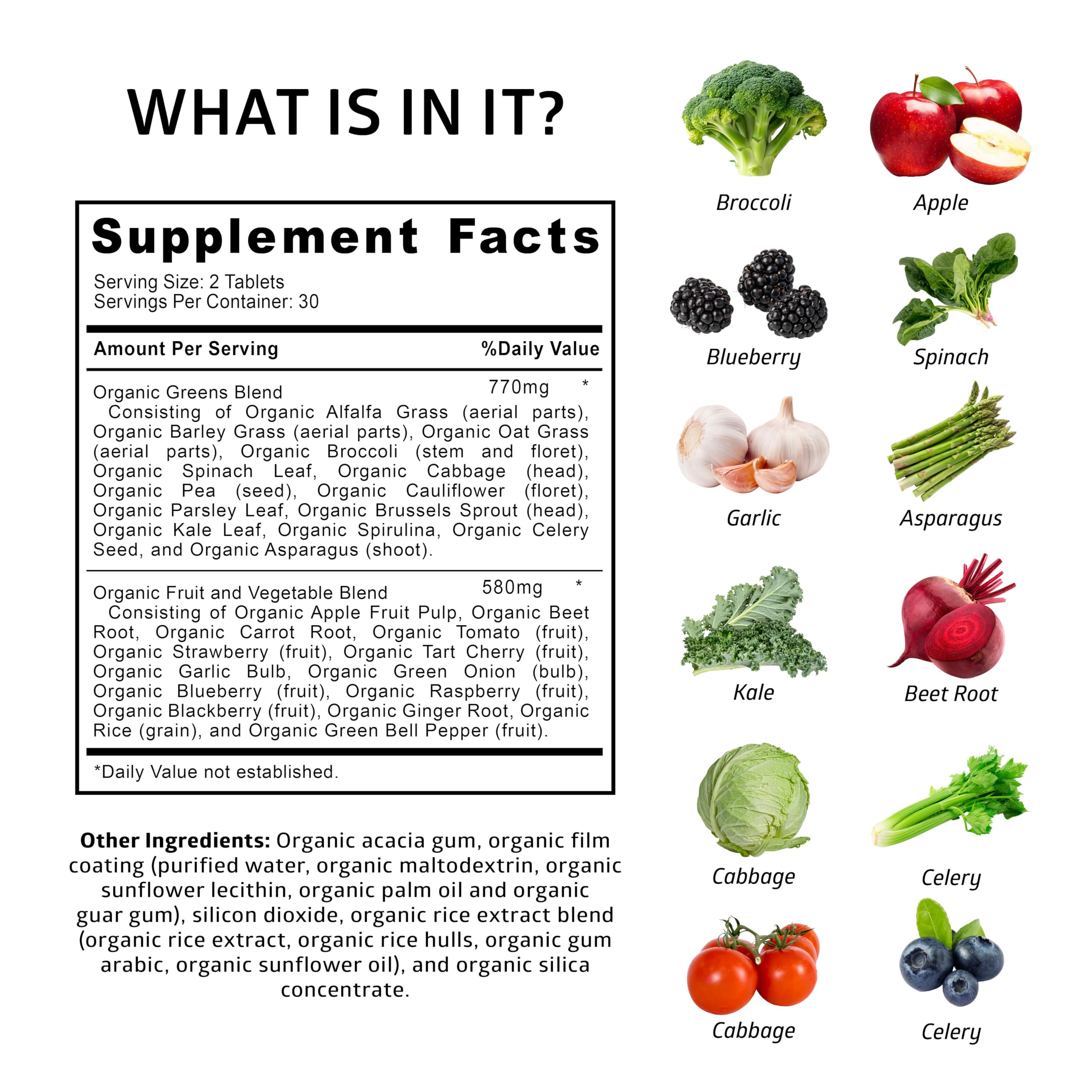 Number One Nutrition organic superfood supplement label details