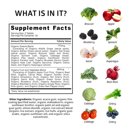 Number One Nutrition organic superfood supplement label details